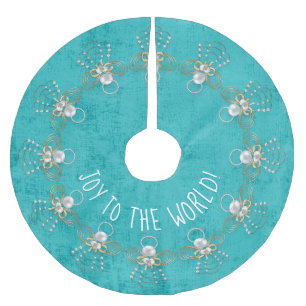 Name: 'Joy to the World' Christmas Angel Aqua Brushed Polyester Tree Skirt