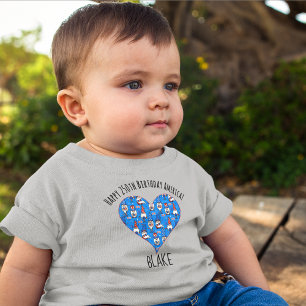Name, July 4th Gnomes Blue Heart 3mos to 24mos Baby T-Shirt