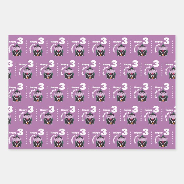 Name Kids Birthday Sesame Street | Count von Count Wrapping Paper Sheet (Front)
