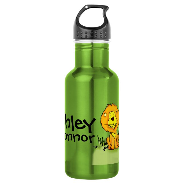 Name kids lion orange green small drinks bottle (Front)