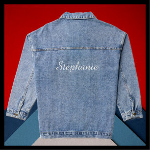 Name Large Jumbo Elegant White Script Blue Denim Jacket
