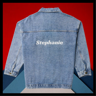 Name Large White Block Letters Blue Denim Jacket