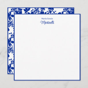 Name Last Name Chic Blue Floral Pattern Card