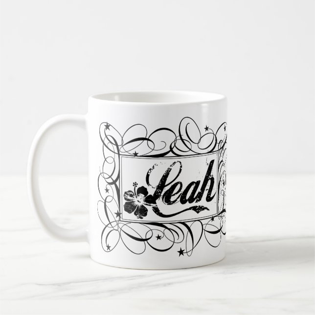 Name Leah in black inside stylish frame Coffee Mug (Left)