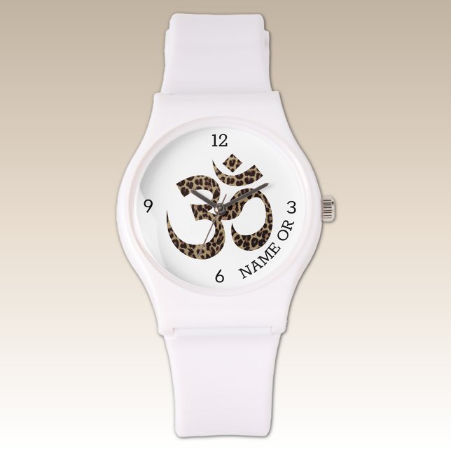 Name Leopard Print Om Symbol White Silicone Watch (Creator Uploaded)