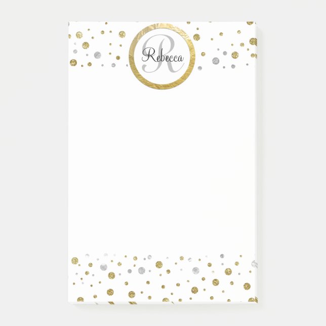 Name Letter Gold Confetti Monogram Post-it Notes (Front)