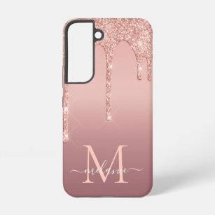 Name Letter Personalised Rose Blush Glitter Drips Samsung Galaxy Case