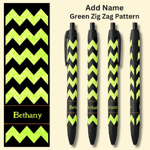 Name Light Green Zig Zag on Black Ink Pen