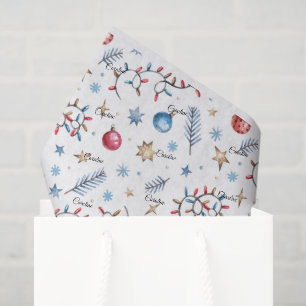 Name, Lights Ornaments Stars Whimsical Christmas Tissue Paper