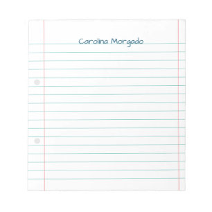 Name Lined Back School Ruled Paper Teacher Student Notepad