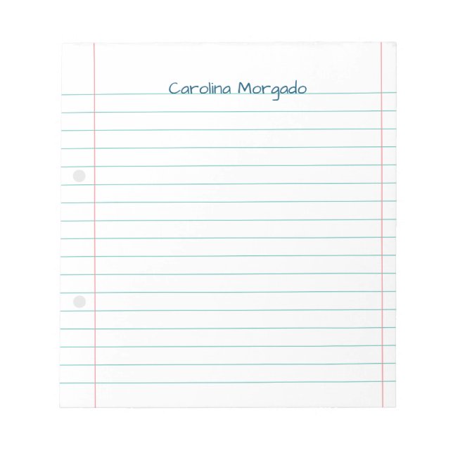 Name Lined Back School Ruled Paper Teacher Student Notepad (Front)