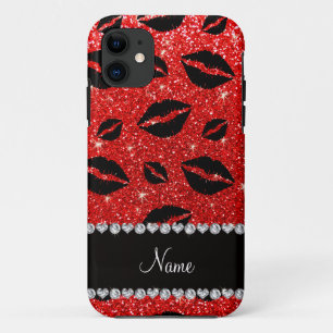 Name lipstick kisses neon red glitter iPhone 11 case