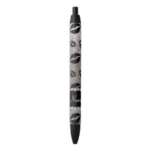 Name lipstick kisses silver glitter black ink pen