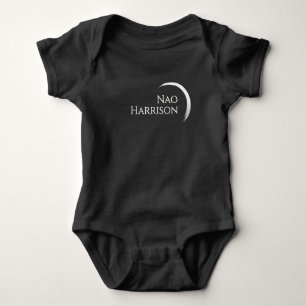 Name Logo, Elegant Minimal White Crescent Baby Bodysuit