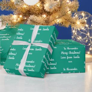 Name Love From Santa Emerald Green Christmas Wrapping Paper