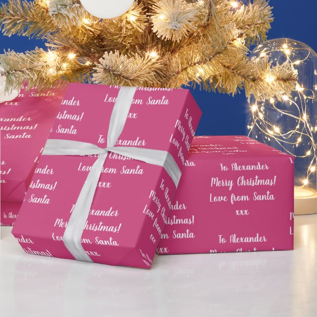 Name Love From Santa Hot Pink Christmas Wrapping Paper (Holidays)