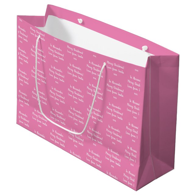 Name Love From Santa Pink Christmas Large Gift Bag (Front Angled)