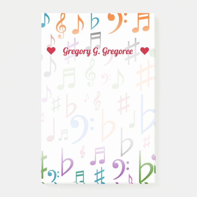 Name + Many Colourful Music Notes and Symbols (Front)