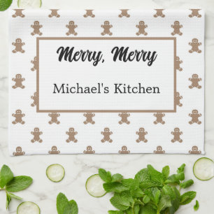 Name, Masculine Gingerbread Man Pattern Tea Towel