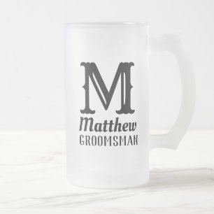 Name Masculine Monogrammed Classic Weddings Black  Frosted Glass Beer Mug