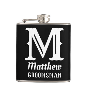 Name Masculine Monogrammed Classic Weddings Black Hip Flask