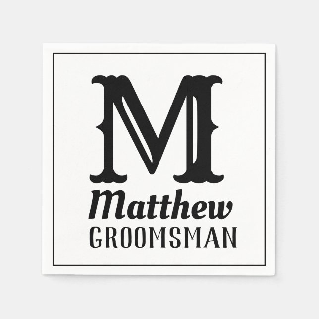 Name Masculine Monogrammed Classic Weddings Black  Napkin (Front)