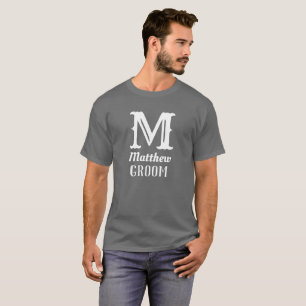 Name Masculine Monogrammed Groom Weddings Grey T-Shirt
