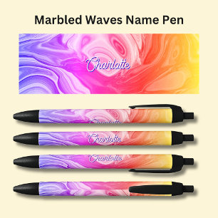 Name Mauve Pink Orange Yellow Marbled Black Ink Pen