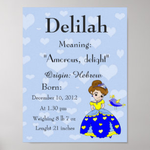Name meaning keepsake nursery Delilah Poster