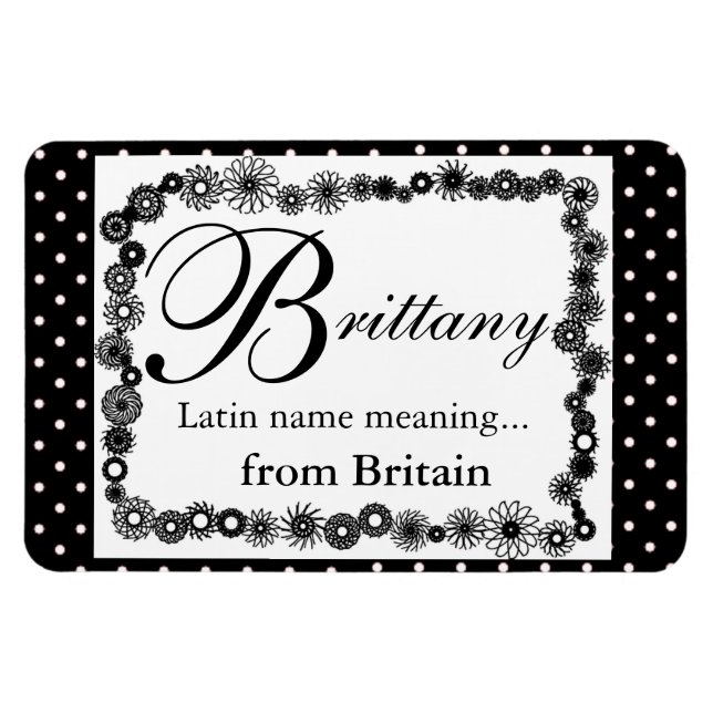 Name Meaning Magnet, Brittany Black Polka Dots Magnet (Horizontal)