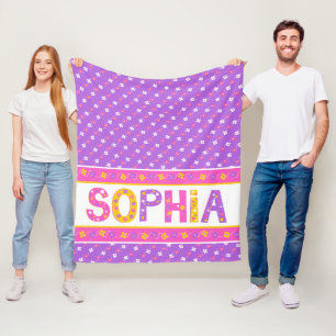 Name meaning Sophia pink yellow purple flower star Fleece Blanket