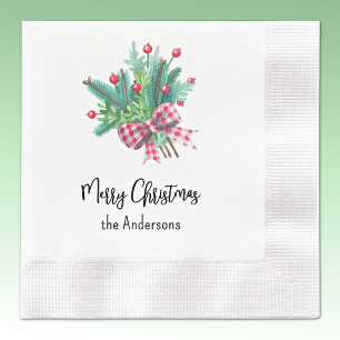 Name, Merry Christmas Red and Green Party Paper Napkin