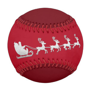 Name Merry Christmas Santa Reindeer Red Silver Baseball