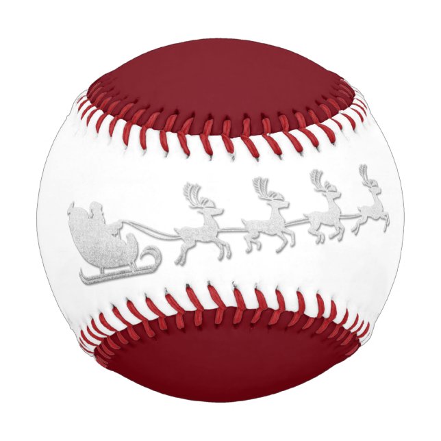  Name Merry Christmas Santa Reindeer Red White Baseball (Front)