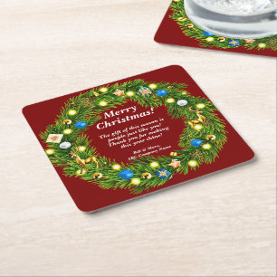 Name Message, Company Business Office Christmas  Square Paper Coaster