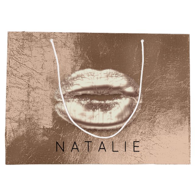 Name Metal Kiss Lips Choclate Skinny Bronze Gold Large Gift Bag (Back)