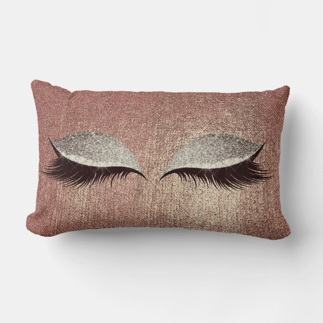 Name Metallic Glitter Rose Gold Eyes Makeup Lashes Lumbar Cushion (Front)