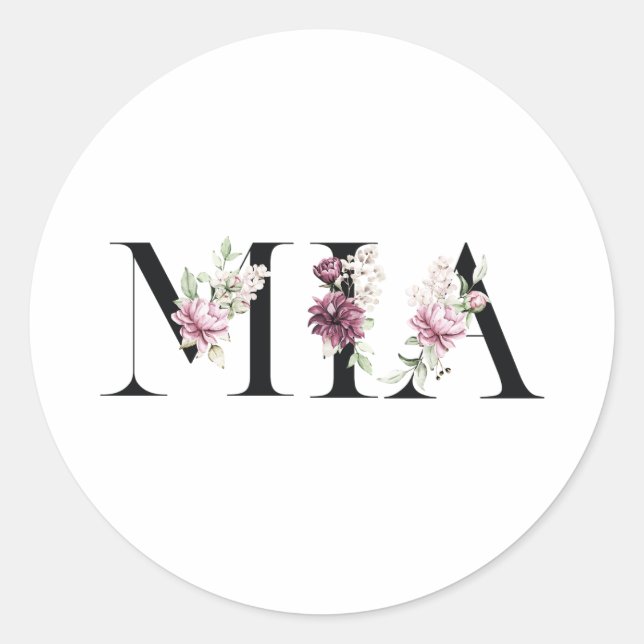 Name Mia Classic Round Sticker (Front)