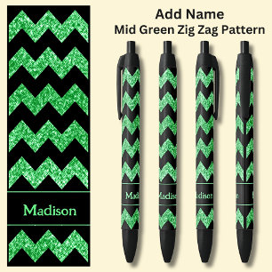 Name Mid Green Zig Zag on Black Ink Pen