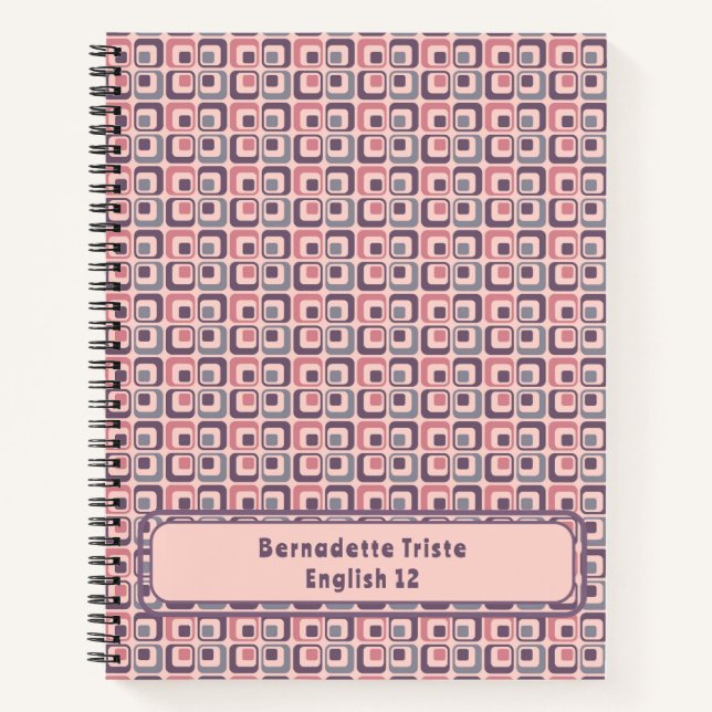 Name Midcentury Modern Pink Purple Geometric Notebook (Front)