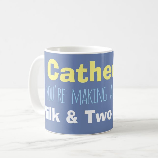 Name & Milk & Sugar Instructions on a Coffee Mug (Front Left)