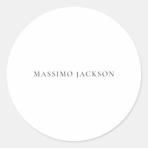 Name Minimalist Modern Plain Simple Black White Classic Round Sticker