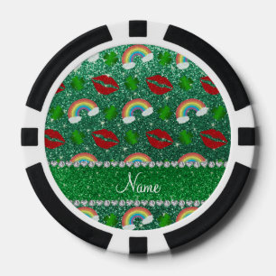 Name mint green glitter shamrocks rainbows kisses poker chips