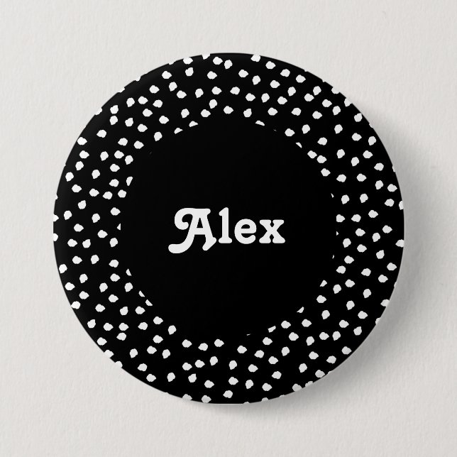 Name Modern Cute Polka Dot Black and White 7.5 Cm Round Badge (Front)