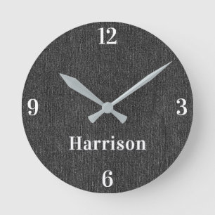 Name Modern Home Office Black Denim Print 8-in Round Clock