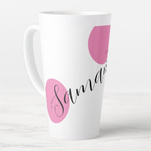 Name Modern Large Pink Polka Dots Latte Mug