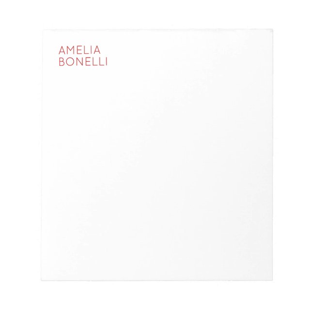 Name Modern Minimalist Professional Plain White Notepad (Front)