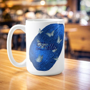 Name Modern Shining Royal Blue with Butterflies  Coffee Mug