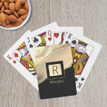 Name & Monogram, Black & Gold Box, Gold Agate Playing Cards<br><div class="desc">Personalise your name in gold and monogram in black on trendy black and gold box with gold agate.</div>