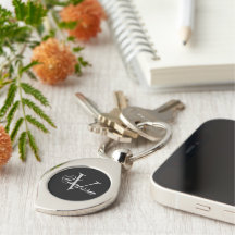 Name Monogram Black Metal Keychain